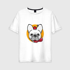 Женская футболка хлопок Oversize с принтом Панк-рок мопс в Белгороде, 100% хлопок | свободный крой, круглый ворот, спущенный рукав, длина до линии бедер
 | Тематика изображения на принте: animal | dog | pug | punk | rock | животные | метал | мопс | панк | пирсинг | рок | собака