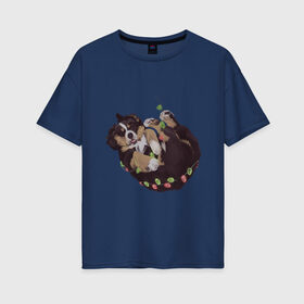 Женская футболка хлопок Oversize с принтом Щенок в гирлянде в Белгороде, 100% хлопок | свободный крой, круглый ворот, спущенный рукав, длина до линии бедер
 | carpg | бернский зенненхунд | домашний любимец | праздник | собачник | щенок