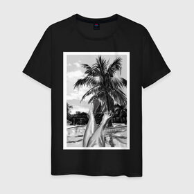 Мужская футболка хлопок с принтом Summer day Летний день в Белгороде, 100% хлопок | прямой крой, круглый вырез горловины, длина до линии бедер, слегка спущенное плечо. | лето | ноги | пальмы | черный и белый