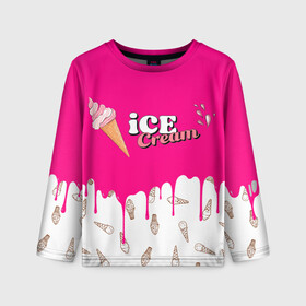 Детский лонгслив 3D с принтом Ice Cream BlackPink в Белгороде, 100% полиэстер | длинные рукава, круглый вырез горловины, полуприлегающий силуэт
 | blackpink | blink | bts | exo | icecream | jennie | jisoo | korea | kpop | lisa | love | rose | блекпинк | девушки | корея | кпоп | музыка