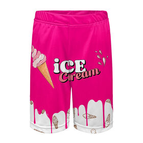 Детские спортивные шорты 3D с принтом Ice Cream BlackPink в Белгороде,  100% полиэстер
 | пояс оформлен широкой мягкой резинкой, ткань тянется
 | blackpink | blink | bts | exo | icecream | jennie | jisoo | korea | kpop | lisa | love | rose | блекпинк | девушки | корея | кпоп | музыка