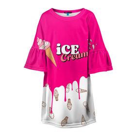 Детское платье 3D с принтом Ice Cream BlackPink в Белгороде, 100% полиэстер | прямой силуэт, чуть расширенный к низу. Круглая горловина, на рукавах — воланы | blackpink | blink | bts | exo | icecream | jennie | jisoo | korea | kpop | lisa | love | rose | блекпинк | девушки | корея | кпоп | музыка