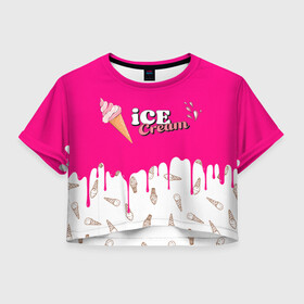 Женская футболка Crop-top 3D с принтом Ice Cream BlackPink в Белгороде, 100% полиэстер | круглая горловина, длина футболки до линии талии, рукава с отворотами | blackpink | blink | bts | exo | icecream | jennie | jisoo | korea | kpop | lisa | love | rose | блекпинк | девушки | корея | кпоп | музыка
