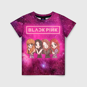 Детская футболка 3D с принтом Black Pink в Белгороде, 100% гипоаллергенный полиэфир | прямой крой, круглый вырез горловины, длина до линии бедер, чуть спущенное плечо, ткань немного тянется | blackpink | blink | bts | exo | icecream | jennie | jisoo | korea | kpop | lisa | love | rose | блекпинк | девушки | корея | кпоп | музыка