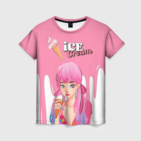 Женская футболка 3D с принтом BLACKPINK Ice Cream в Белгороде, 100% полиэфир ( синтетическое хлопкоподобное полотно) | прямой крой, круглый вырез горловины, длина до линии бедер | Тематика изображения на принте: blackpink | blink | bts | exo | icecream | jennie | jisoo | korea | kpop | lisa | love | rose | блекпинк | девушки | корея | кпоп | музыка