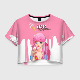 Женская футболка Crop-top 3D с принтом BLACKPINK Ice Cream в Белгороде, 100% полиэстер | круглая горловина, длина футболки до линии талии, рукава с отворотами | Тематика изображения на принте: blackpink | blink | bts | exo | icecream | jennie | jisoo | korea | kpop | lisa | love | rose | блекпинк | девушки | корея | кпоп | музыка