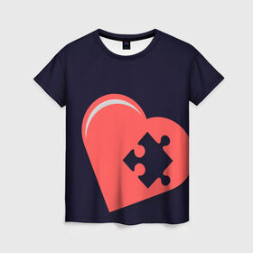 Женская футболка 3D с принтом Сердце Пазл в Белгороде, 100% полиэфир ( синтетическое хлопкоподобное полотно) | прямой крой, круглый вырез горловины, длина до линии бедер | family | family look | детские | для всей семьи | семейные | семья | фэмили лук