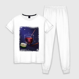 Женская пижама хлопок с принтом Holiday Cocktail в Белгороде, 100% хлопок | брюки и футболка прямого кроя, без карманов, на брюках мягкая резинка на поясе и по низу штанин | коктейль | напиток | праздничный