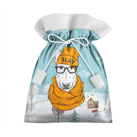 Подарочный 3D мешок с принтом Бультерьер в Белгороде, 100% полиэстер | Размер: 29*39 см | Тематика изображения на принте: slay | белая собака | бультерьер | пес | псина | собака | собака в шапке | собачка