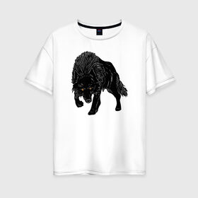 Женская футболка хлопок Oversize с принтом Черный Волк в Белгороде, 100% хлопок | свободный крой, круглый ворот, спущенный рукав, длина до линии бедер
 | art | black wolf | dark | tattoo | witch | wolf | арт | волк | готика | готические | дикий | животные | зверь | злая собака | одиночка | пес | природа | символ | смелость | собака | собачка | тату | татуировки | темный | тьма