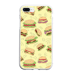 Чехол для iPhone 7Plus/8 Plus матовый с принтом Узор с бургерами в Белгороде, Силикон | Область печати: задняя сторона чехла, без боковых панелей | бургер | гамбургер | еда | желтый | паттерн | узор | фастфуд