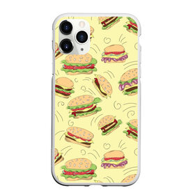 Чехол для iPhone 11 Pro Max матовый с принтом Узор с бургерами в Белгороде, Силикон |  | бургер | гамбургер | еда | желтый | паттерн | узор | фастфуд