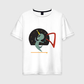 Женская футболка хлопок Oversize с принтом Norman Alien в Белгороде, 100% хлопок | свободный крой, круглый ворот, спущенный рукав, длина до линии бедер
 | alien | единорог | космос | пришелец