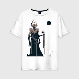 Женская футболка хлопок Oversize с принтом Alien God в Белгороде, 100% хлопок | свободный крой, круглый ворот, спущенный рукав, длина до линии бедер
 | космос | меч | пришелец | хоррор