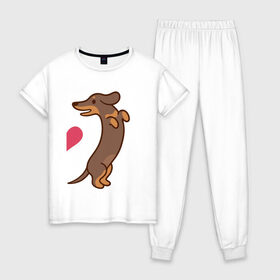 Женская пижама хлопок с принтом такса в Белгороде, 100% хлопок | брюки и футболка прямого кроя, без карманов, на брюках мягкая резинка на поясе и по низу штанин | влюбленных | день святого валентина | для двоих | для пар | милый | парные | подарок | собака | такса