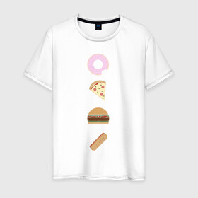 Мужская футболка хлопок с принтом Fast Food в Белгороде, 100% хлопок | прямой крой, круглый вырез горловины, длина до линии бедер, слегка спущенное плечо. | doodle | бургер | вкусно | донат | еда | мило | нямка | пицца | сосиска | фастфуд | хотдог