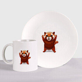 Набор: тарелка + кружка с принтом Красная панда в Белгороде, керамика | Кружка: объем — 330 мл, диаметр — 80 мм. Принт наносится на бока кружки, можно сделать два разных изображения. 
Тарелка: диаметр - 210 мм, диаметр для нанесения принта - 120 мм. | Тематика изображения на принте: big eyes | cute | red panda | большие глаза | красная панда | милаха