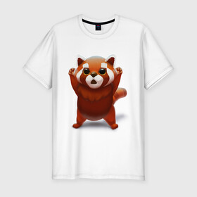 Мужская футболка хлопок Slim с принтом Красная панда в Белгороде, 92% хлопок, 8% лайкра | приталенный силуэт, круглый вырез ворота, длина до линии бедра, короткий рукав | big eyes | cute | red panda | большие глаза | красная панда | милаха