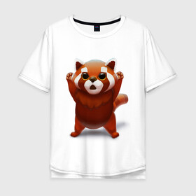 Мужская футболка хлопок Oversize с принтом Красная панда в Белгороде, 100% хлопок | свободный крой, круглый ворот, “спинка” длиннее передней части | Тематика изображения на принте: big eyes | cute | red panda | большие глаза | красная панда | милаха