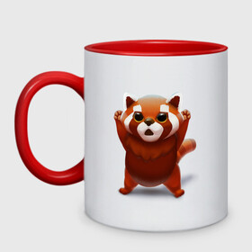 Кружка двухцветная с принтом Красная панда в Белгороде, керамика | объем — 330 мл, диаметр — 80 мм. Цветная ручка и кайма сверху, в некоторых цветах — вся внутренняя часть | big eyes | cute | red panda | большие глаза | красная панда | милаха
