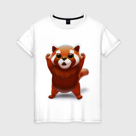 Женская футболка хлопок с принтом Красная панда в Белгороде, 100% хлопок | прямой крой, круглый вырез горловины, длина до линии бедер, слегка спущенное плечо | big eyes | cute | red panda | большие глаза | красная панда | милаха