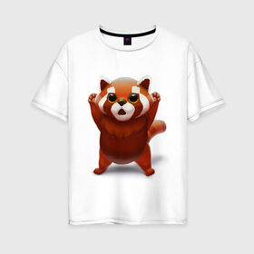 Женская футболка хлопок Oversize с принтом Красная панда в Белгороде, 100% хлопок | свободный крой, круглый ворот, спущенный рукав, длина до линии бедер
 | big eyes | cute | red panda | большие глаза | красная панда | милаха