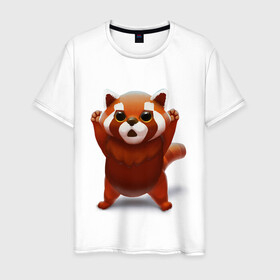 Мужская футболка хлопок с принтом Красная панда в Белгороде, 100% хлопок | прямой крой, круглый вырез горловины, длина до линии бедер, слегка спущенное плечо. | big eyes | cute | red panda | большие глаза | красная панда | милаха