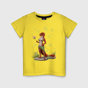 Детская футболка хлопок с принтом Саламандра с пузыриками в Белгороде, 100% хлопок | круглый вырез горловины, полуприлегающий силуэт, длина до линии бедер | Тематика изображения на принте: cute | жук | милота | персонаж | пузыри | саламандра | хвост