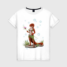 Женская футболка хлопок с принтом Саламандра с пузыриками в Белгороде, 100% хлопок | прямой крой, круглый вырез горловины, длина до линии бедер, слегка спущенное плечо | cute | жук | милота | персонаж | пузыри | саламандра | хвост