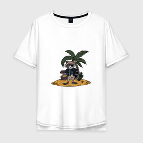 Мужская футболка хлопок Oversize с принтом Енот-пират в Белгороде, 100% хлопок | свободный крой, круглый ворот, “спинка” длиннее передней части | Тематика изображения на принте: енот | животные | море | океан | остров | пират