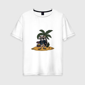 Женская футболка хлопок Oversize с принтом Енот-пират в Белгороде, 100% хлопок | свободный крой, круглый ворот, спущенный рукав, длина до линии бедер
 | енот | животные | море | океан | остров | пират