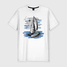 Мужская футболка хлопок Slim с принтом Яхта в Белгороде, 92% хлопок, 8% лайкра | приталенный силуэт, круглый вырез ворота, длина до линии бедра, короткий рукав | лодка | море | океан | путешествия | яхта