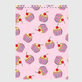Скетчбук с принтом Капкейки на розовом в Белгороде, 100% бумага
 | 48 листов, плотность листов — 100 г/м2, плотность картонной обложки — 250 г/м2. Листы скреплены сверху удобной пружинной спиралью | вишенка | еда | капкейки | пирожное | розовый | сладкое | сладости
