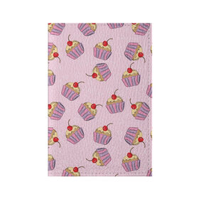 Обложка для паспорта матовая кожа с принтом Капкейки на розовом в Белгороде, натуральная матовая кожа | размер 19,3 х 13,7 см; прозрачные пластиковые крепления | вишенка | еда | капкейки | пирожное | розовый | сладкое | сладости