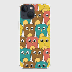 Чехол для iPhone 13 mini с принтом Разноцветные совы в Белгороде,  |  | детский | лесной | мультяшный | паттерн | разноцветный | сова | совушки | совы | узор