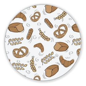Коврик для мышки круглый с принтом Узор Пекарня в Белгороде, резина и полиэстер | круглая форма, изображение наносится на всю лицевую часть | булки | коричневый | крендель | пекарня | повар | узор | хлеб