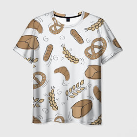 Мужская футболка 3D с принтом Узор Пекарня в Белгороде, 100% полиэфир | прямой крой, круглый вырез горловины, длина до линии бедер | булки | коричневый | крендель | пекарня | повар | узор | хлеб