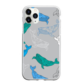 Чехол для iPhone 11 Pro матовый с принтом Узор с китами на сером в Белгороде, Силикон |  | графика | кит | морской | рыба | серый | синий | узор