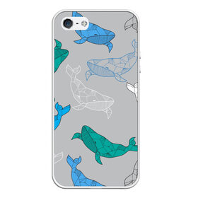 Чехол для iPhone 5/5S матовый с принтом Узор с китами на сером в Белгороде, Силикон | Область печати: задняя сторона чехла, без боковых панелей | Тематика изображения на принте: графика | кит | морской | рыба | серый | синий | узор