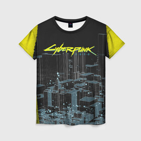 Женская футболка 3D с принтом Город CYBERPUNK 2077  в Белгороде, 100% полиэфир ( синтетическое хлопкоподобное полотно) | прямой крой, круглый вырез горловины, длина до линии бедер | 2077 | cyberpunk | cyberpunk 2077 | город | игра | киберпанк | панк