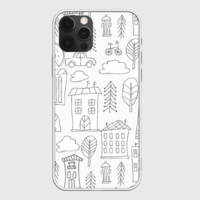 Чехол для iPhone 12 Pro Max с принтом Нарисованный город в Белгороде, Силикон |  | Тематика изображения на принте: белый | город | городской | дудлинг | нарисованный | серый | узор