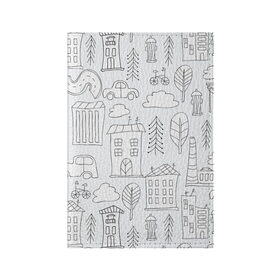 Обложка для паспорта матовая кожа с принтом Нарисованный город в Белгороде, натуральная матовая кожа | размер 19,3 х 13,7 см; прозрачные пластиковые крепления | белый | город | городской | дудлинг | нарисованный | серый | узор