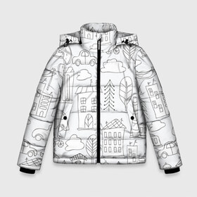 Зимняя куртка для мальчиков 3D с принтом Нарисованный город в Белгороде, ткань верха — 100% полиэстер; подклад — 100% полиэстер, утеплитель — 100% полиэстер | длина ниже бедра, удлиненная спинка, воротник стойка и отстегивающийся капюшон. Есть боковые карманы с листочкой на кнопках, утяжки по низу изделия и внутренний карман на молнии. 

Предусмотрены светоотражающий принт на спинке, радужный светоотражающий элемент на пуллере молнии и на резинке для утяжки | Тематика изображения на принте: белый | город | городской | дудлинг | нарисованный | серый | узор
