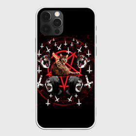 Чехол для iPhone 12 Pro с принтом Satanic Cat в Белгороде, силикон | область печати: задняя сторона чехла, без боковых панелей | Тематика изображения на принте: satan | киска | кот | кот мем | кошечка | кошка | кошки и коты | лиса | лисы | мем | мемы | с кошкой | сатана