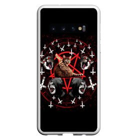 Чехол для Samsung Galaxy S10 с принтом Satanic Cat в Белгороде, Силикон | Область печати: задняя сторона чехла, без боковых панелей | Тематика изображения на принте: satan | киска | кот | кот мем | кошечка | кошка | кошки и коты | лиса | лисы | мем | мемы | с кошкой | сатана