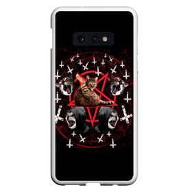 Чехол для Samsung S10E с принтом Satanic Cat в Белгороде, Силикон | Область печати: задняя сторона чехла, без боковых панелей | Тематика изображения на принте: satan | киска | кот | кот мем | кошечка | кошка | кошки и коты | лиса | лисы | мем | мемы | с кошкой | сатана