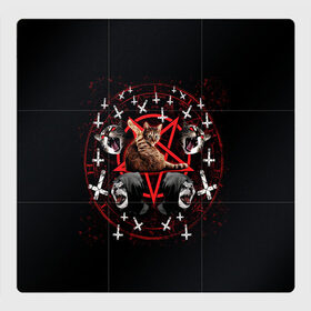 Магнитный плакат 3Х3 с принтом Satanic Cat в Белгороде, Полимерный материал с магнитным слоем | 9 деталей размером 9*9 см | Тематика изображения на принте: satan | киска | кот | кот мем | кошечка | кошка | кошки и коты | лиса | лисы | мем | мемы | с кошкой | сатана