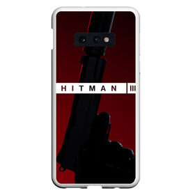 Чехол для Samsung S10E с принтом Hitman III в Белгороде, Силикон | Область печати: задняя сторона чехла, без боковых панелей | Тематика изображения на принте: hitman | hitman 3 | hitman iii | красный | надпись | пистолет | хитман | хитман 3