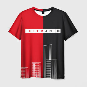 Мужская футболка 3D с принтом Hitman III - Город в Белгороде, 100% полиэфир | прямой крой, круглый вырез горловины, длина до линии бедер | hitman | hitman 3 | hitman iii | город | красный | надпись | половина | хитман | хитман 3 | черный