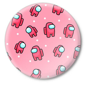 Значок с принтом Among Us - Розовый цвет в Белгороде,  металл | круглая форма, металлическая застежка в виде булавки | among us | girl | pink | амонг | девочка | детский | игра | мультяшный | паттерн | розовый | узор | эмонг ас